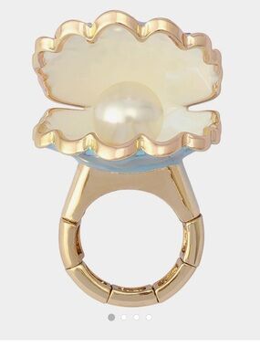 Betsey Johnson Iridescent Shell With Pearl Adjustable Ring NWT